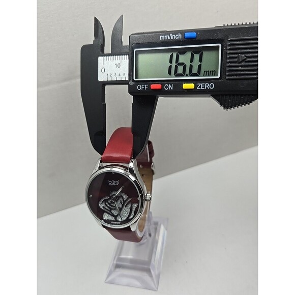 Burgi BUR189RD Womens Diamond Flower Dial Red Leather Quartz Watch New Battery main image 7